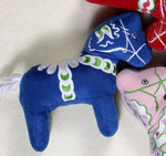 %Swedish-catname% Stuffed Dala Horse Toy - Swedish blue & daisy