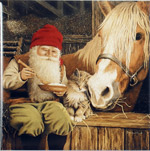 %Swedish-catname% Tomte with Cat and Horse -Tile
