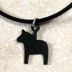 %Swedish-catname% Black Steel Dala Horse Necklace