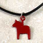 %Swedish-catname% Red Steel Dala Horse Necklace