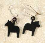 %Swedish-catname% Black Steel Dala Horse Earrings