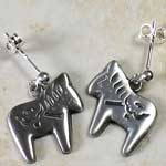 %Swedish-catname% Dala Horse Pewter Earrings decorated