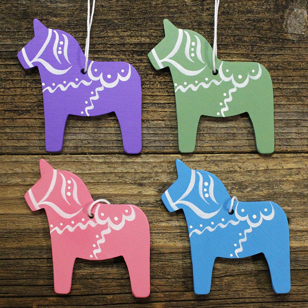 Ornament - Hemslöjd Pastel Dala Horse Variety, 4 pack