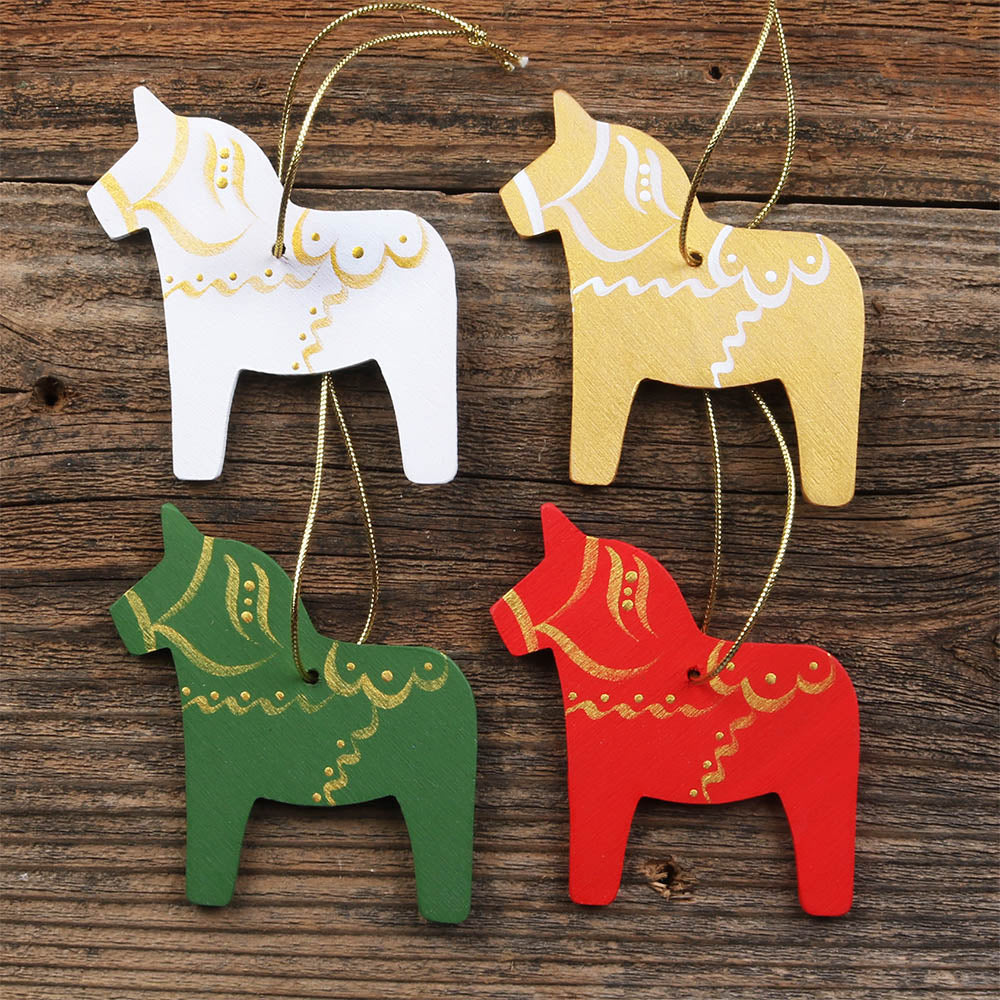 Ornament - Hemslöjd Christmas Dala Horse Variety, 4 pack