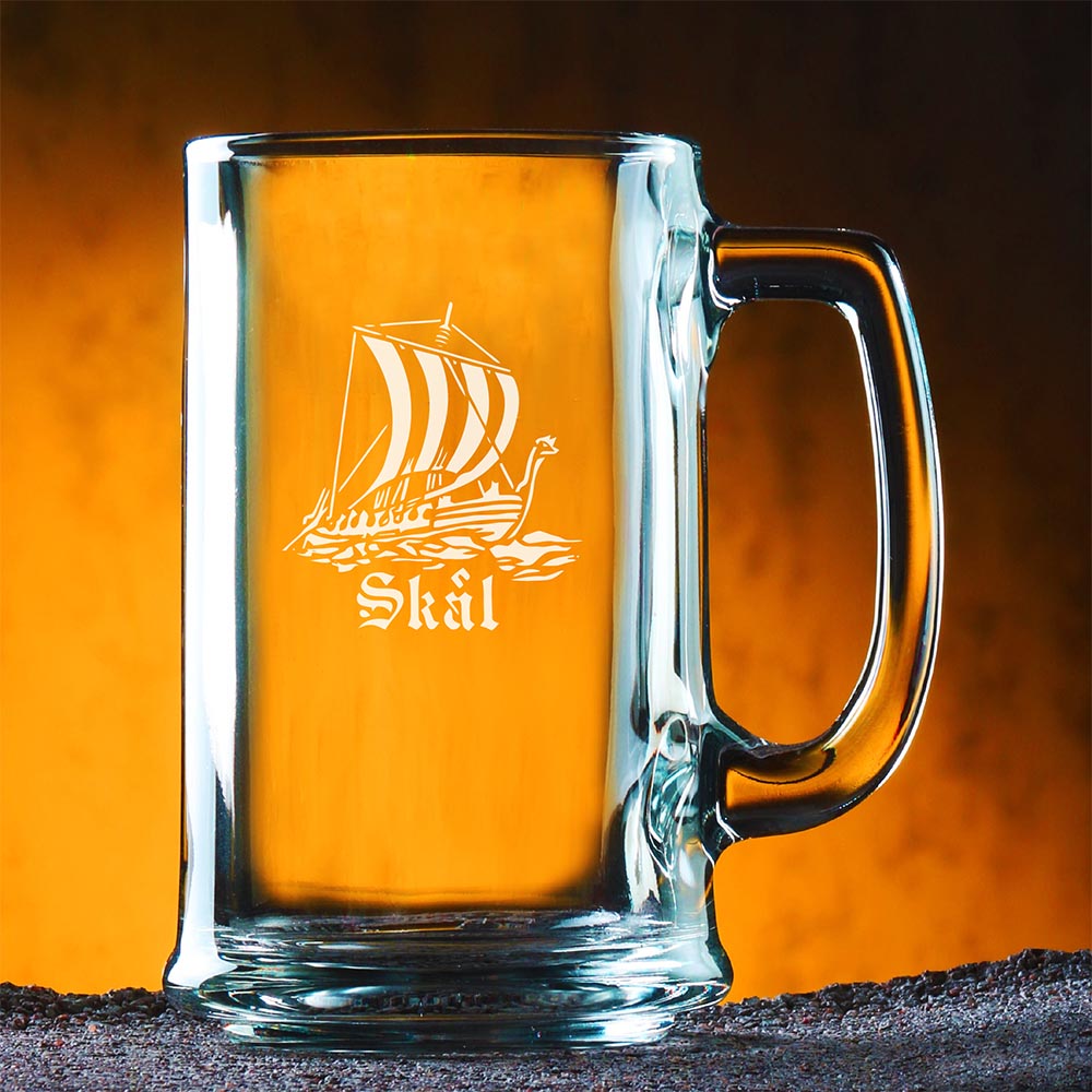 Etched Viking Ship "Skål" Tankards, Set of 4