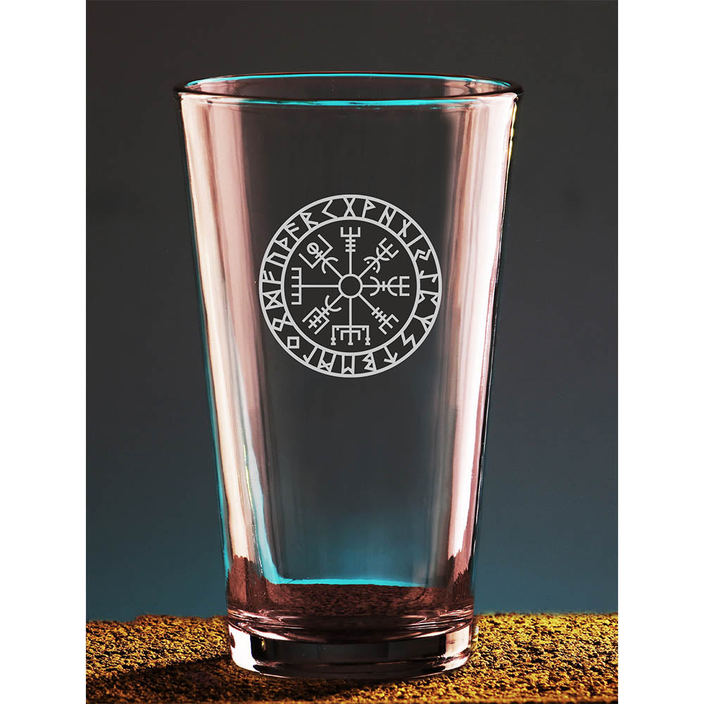 Etched Ale Glass - Viking Protection Shield - Set of 4