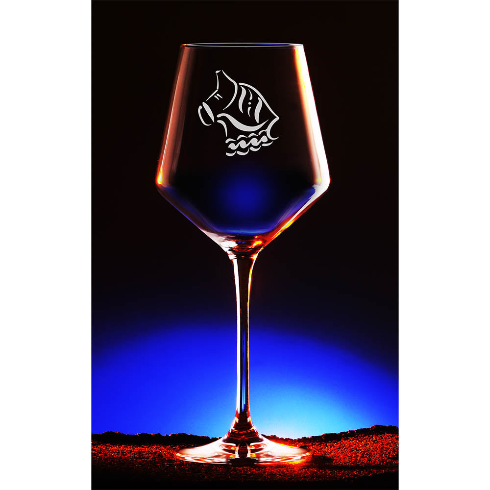 Etched Crystal Wine Glasses w/ Dala Horse, set of 4