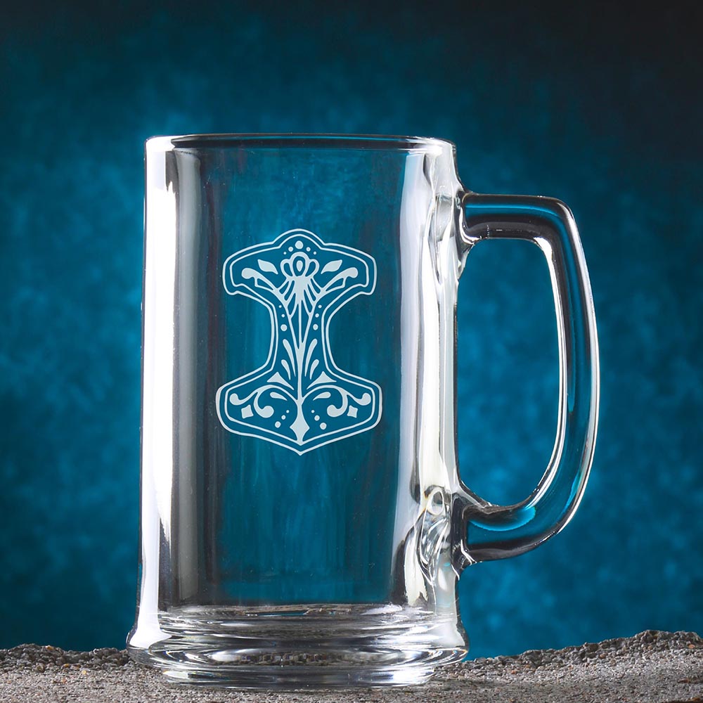 Etched Thor's Hammer Tankards, Set of 4