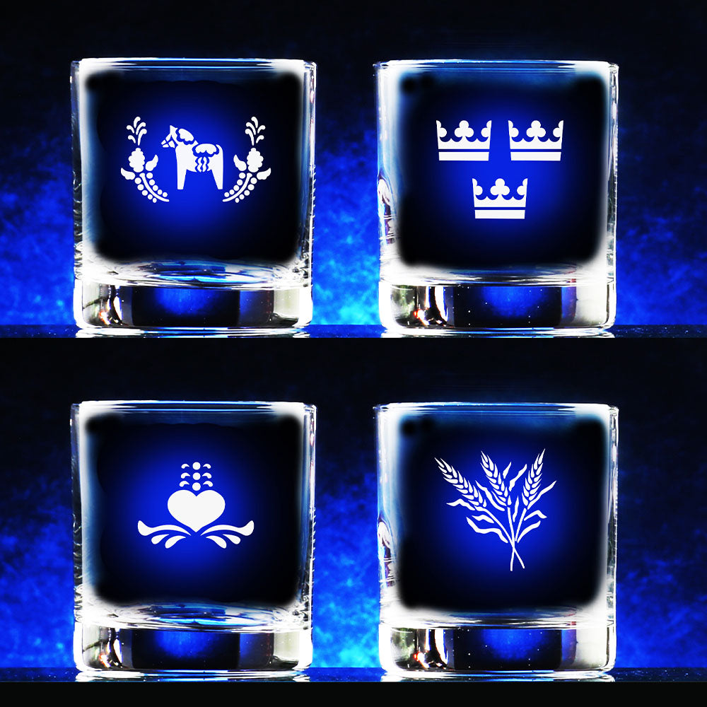 Etched Rocks Glasses, Set of 4