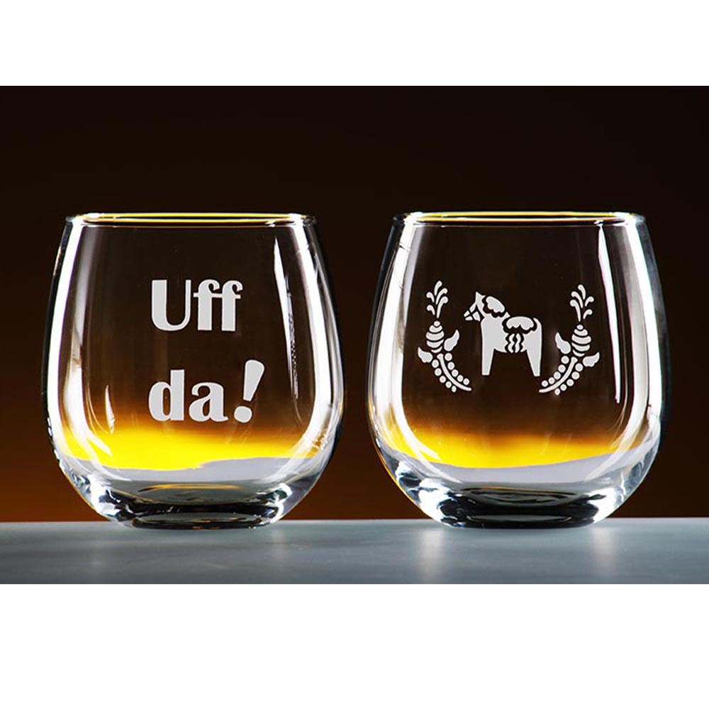 Etched Stemless Wine Glasses, Set of 2