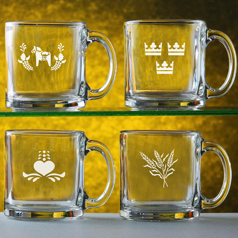 Etched Classic Coffee Mugs, Set of 4