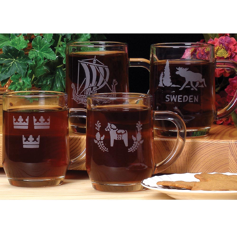 Etched "Stockholm" Coffee Mugs, Set of 4