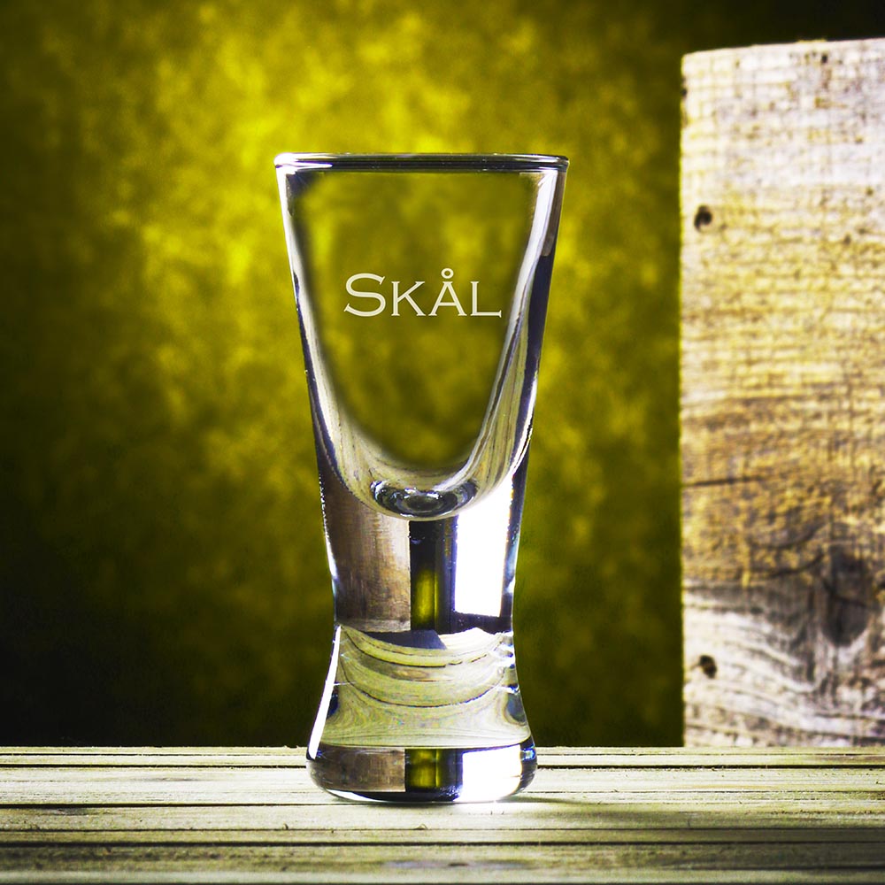 Etched Swedish Schnapps "Skål" Glasses, Set of 4