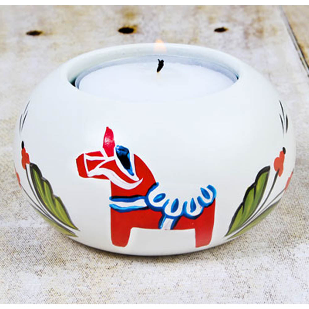 Dala Horse Tea Light Candleholder, white