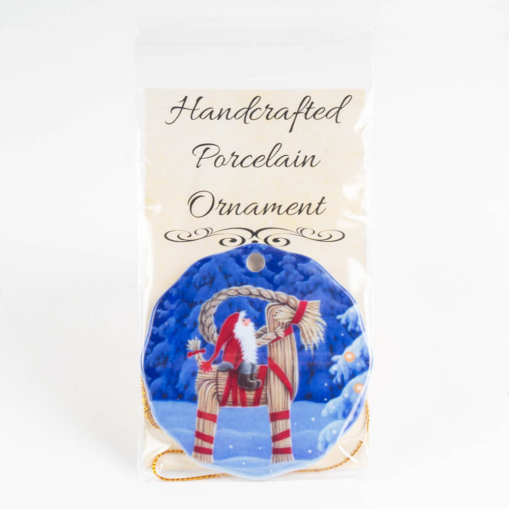 Handcrafted Porcelain Ornament - Tomte on Goat