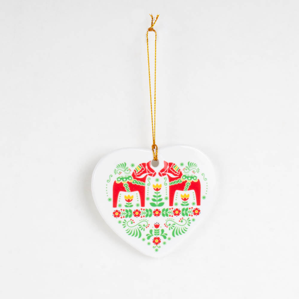Handcrafted Porcelain Ornament - Dala Horse & Heart