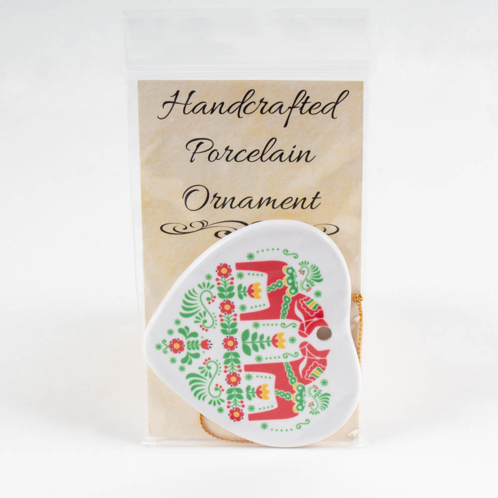 Handcrafted Porcelain Ornament - Dala Horse & Heart