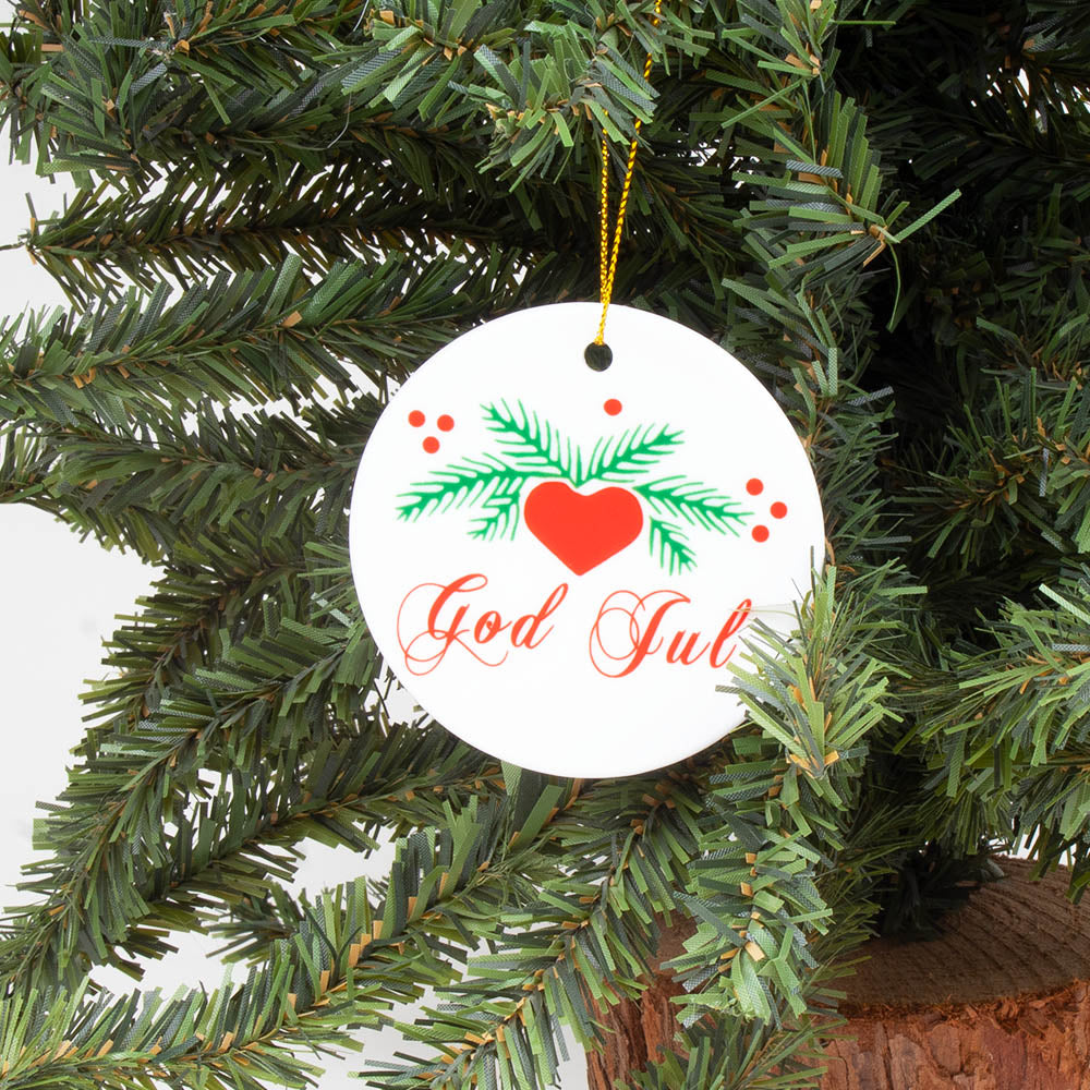 Handcrafted Porcelain Ornament - God Jul Heart & Pines