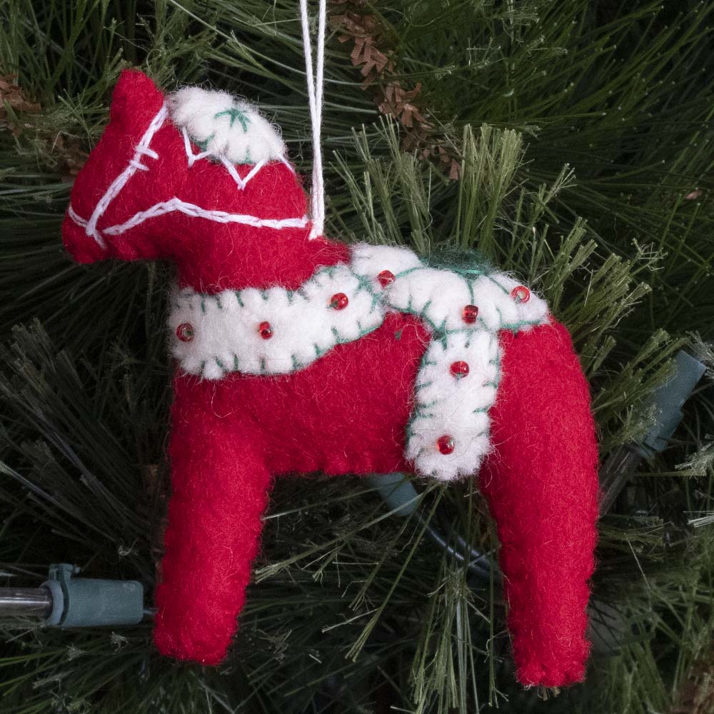 Ornament - Felt Dala Horse