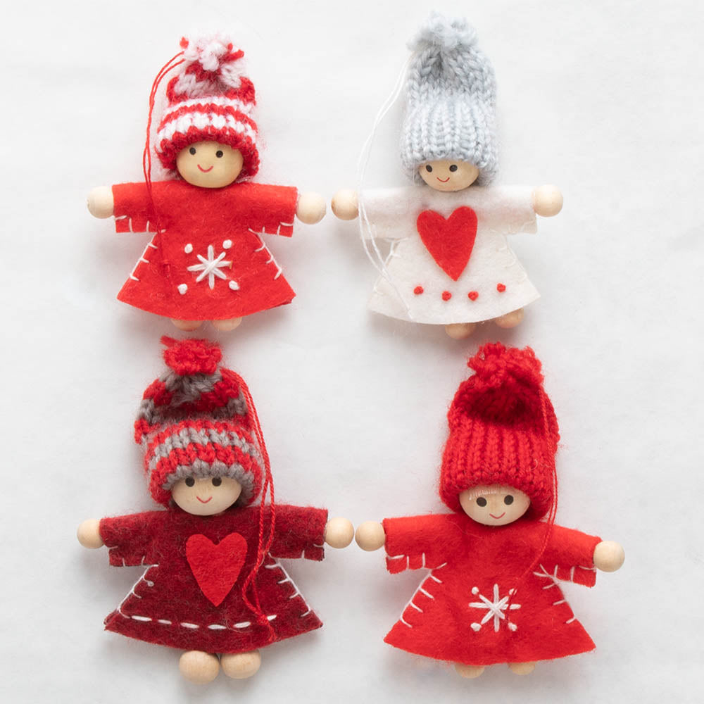 Ornament - Tomte Girls with Knit Hats, set of 4