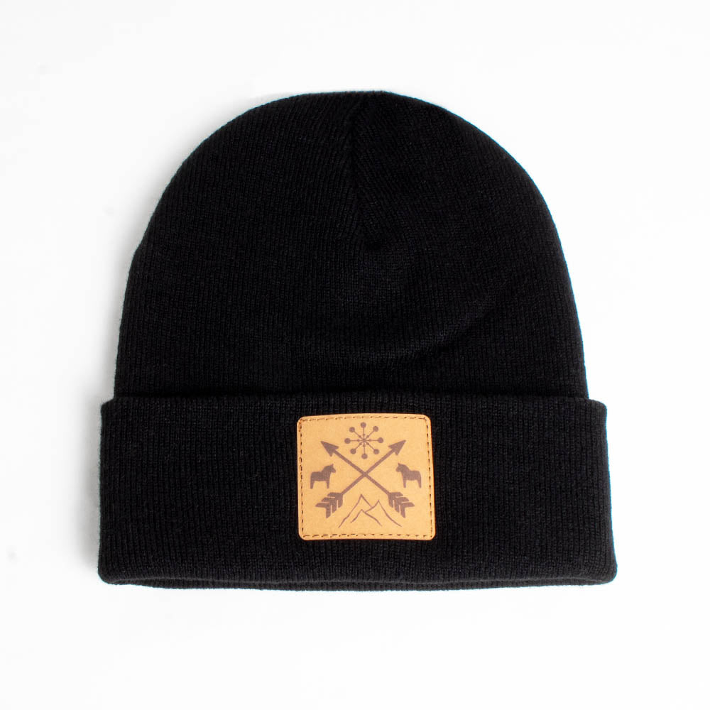 Beanie Hat With Leather Patch