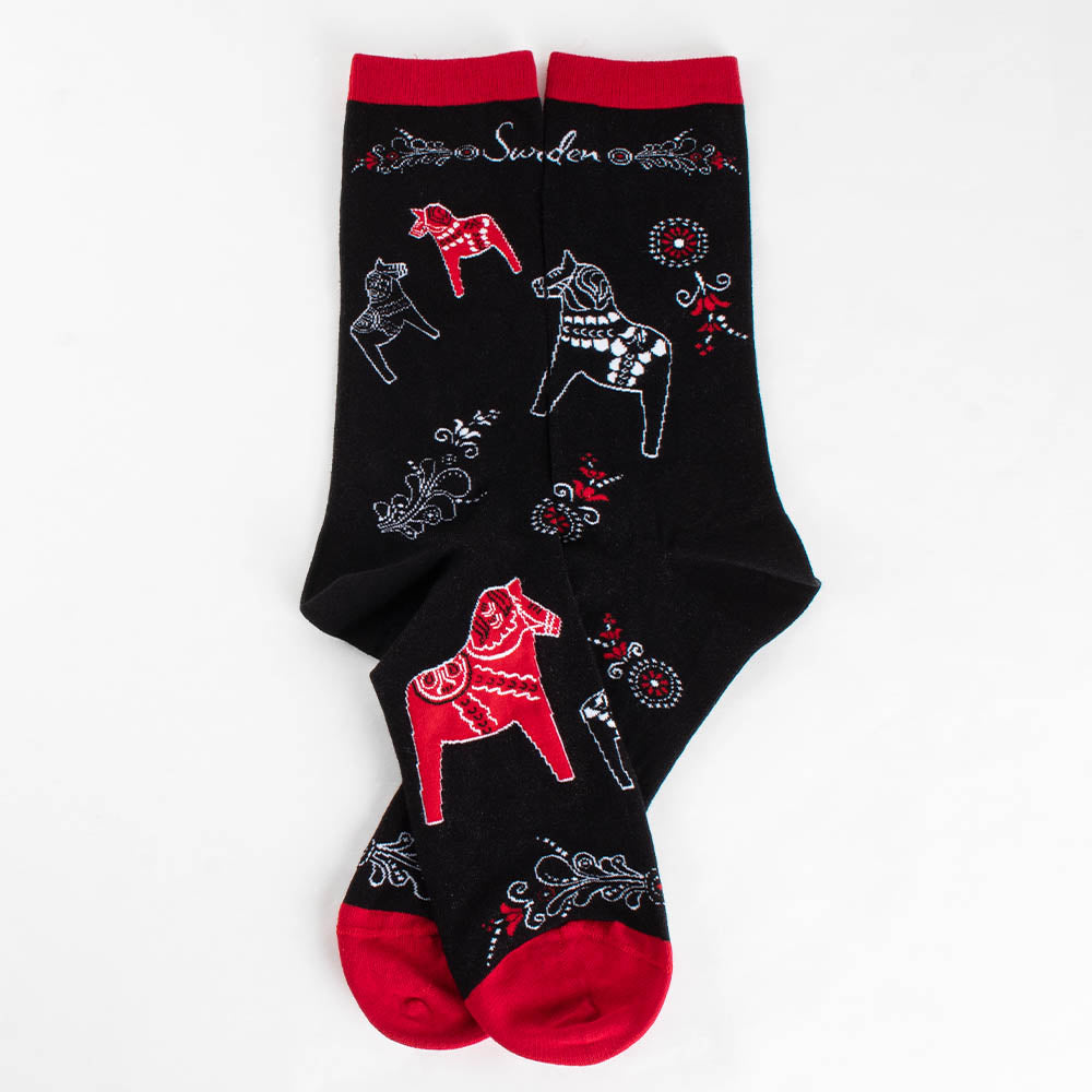Black Sock with Dala Horses and Kurbits