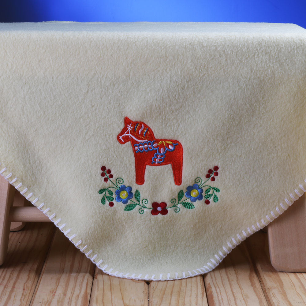 Fleece Baby Blanket - Dala Horse & Flowers