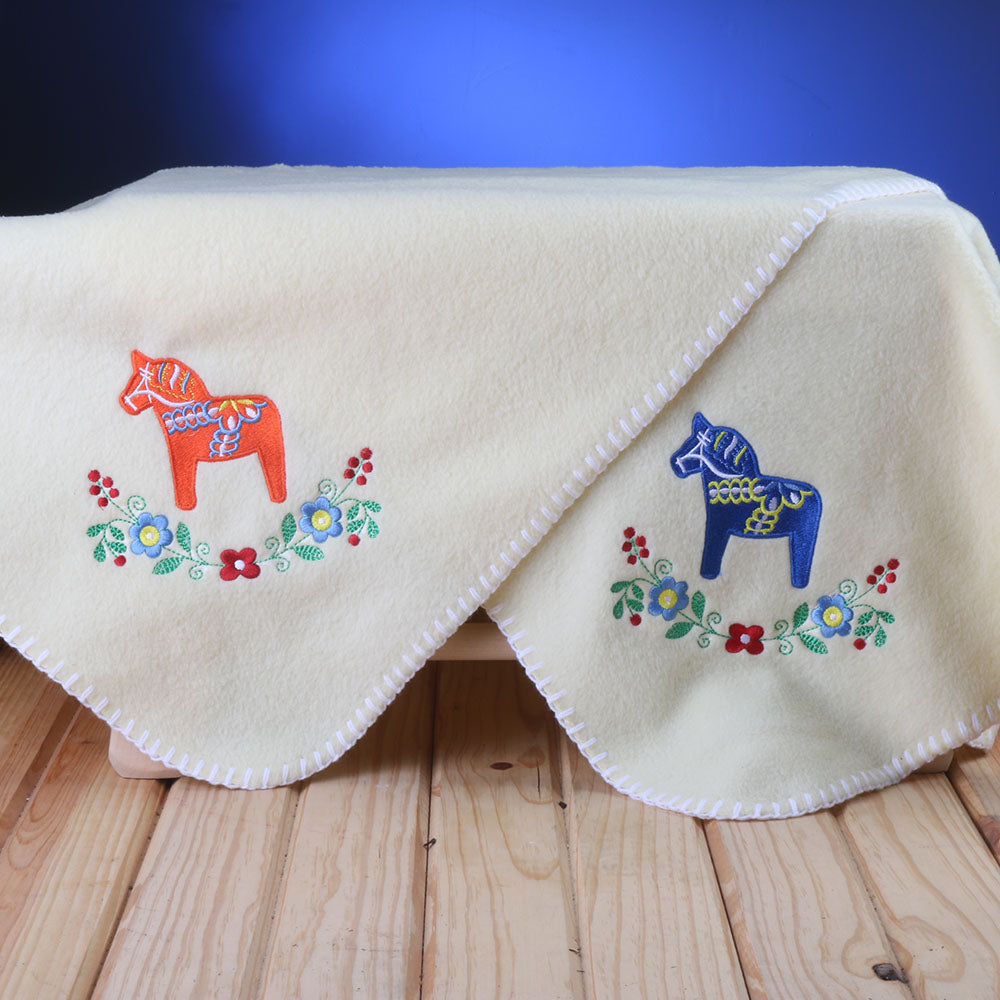 Fleece Baby Blanket - Dala Horse & Flowers