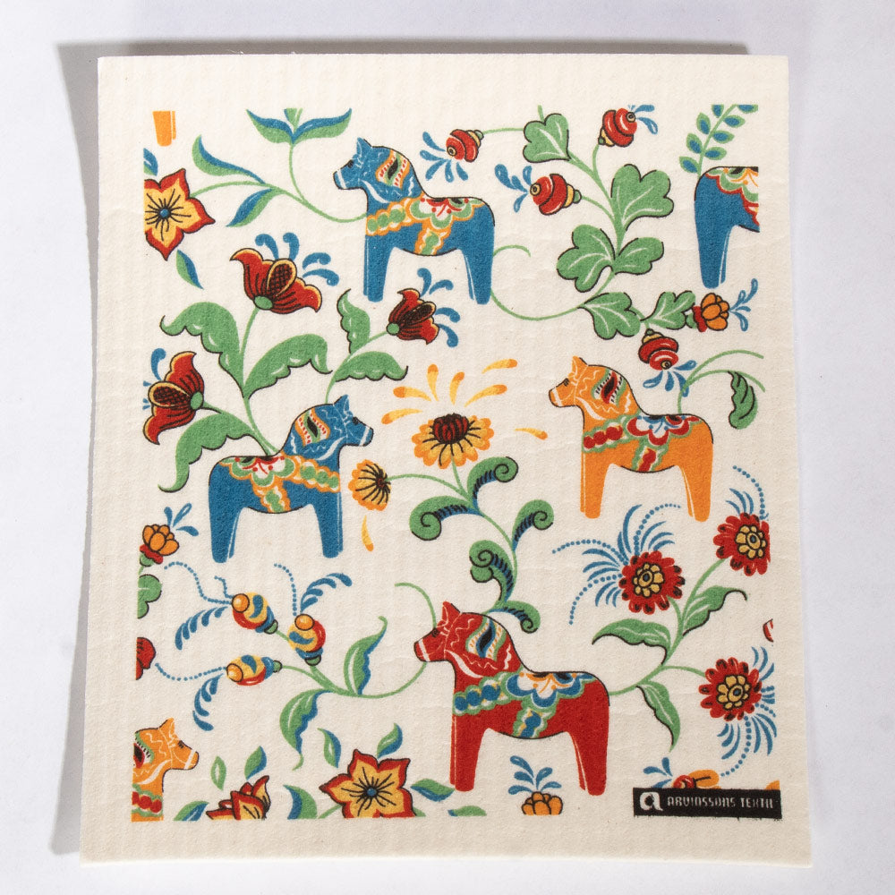 Dishcloth - Multi Dala Horses