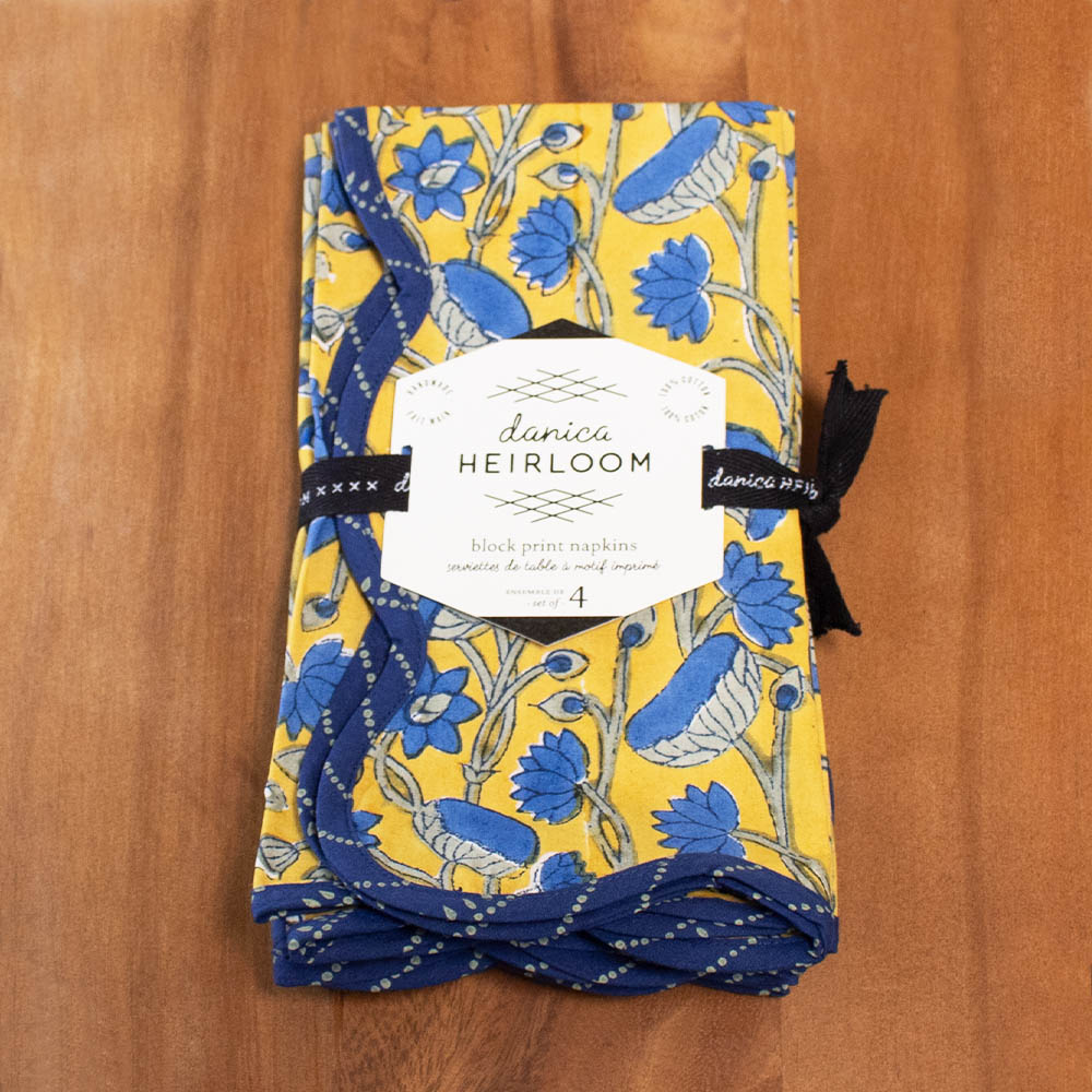 Cloth Napkins - Fan Flower Block Print (set of 4)