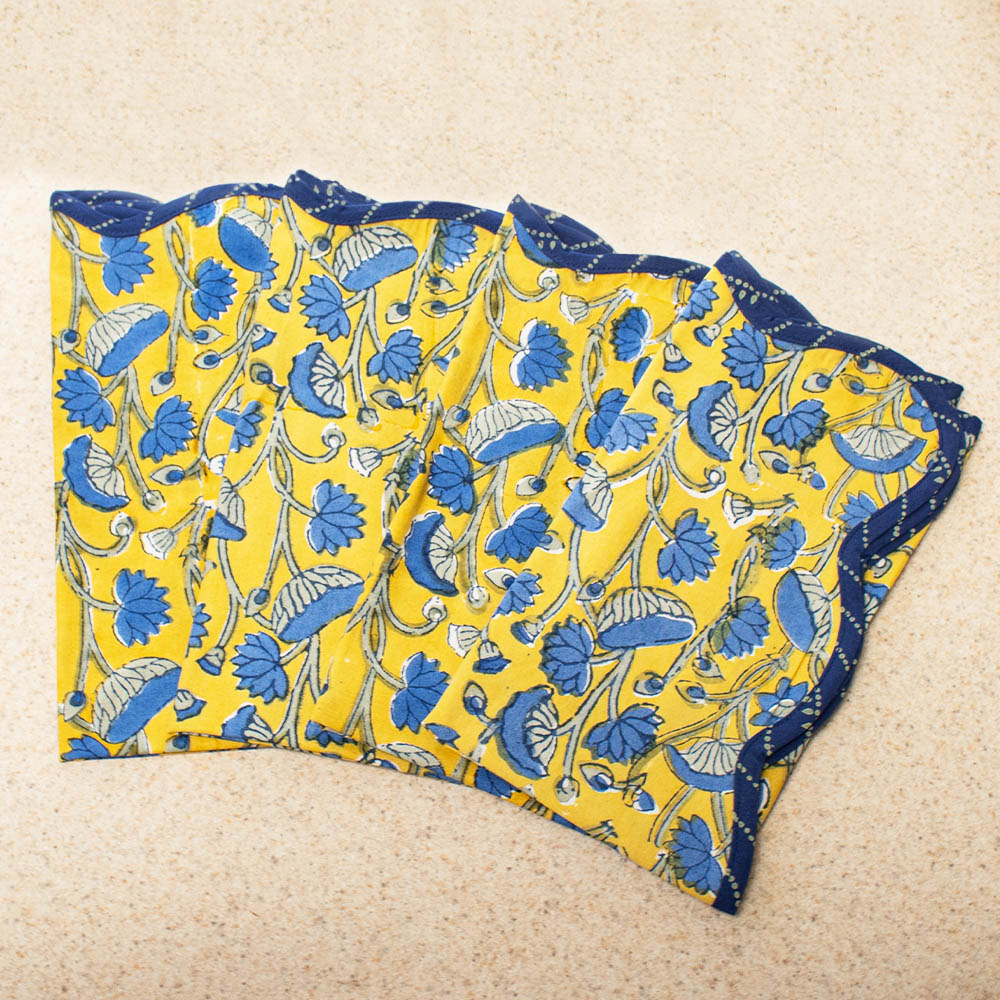 Cloth Napkins - Fan Flower Block Print (set of 4)