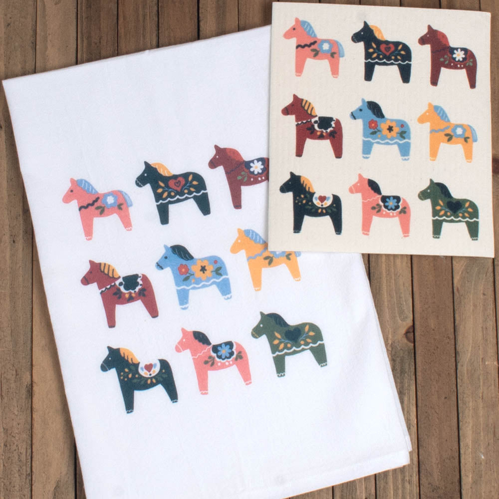 Towel - 9 Dala Horses
