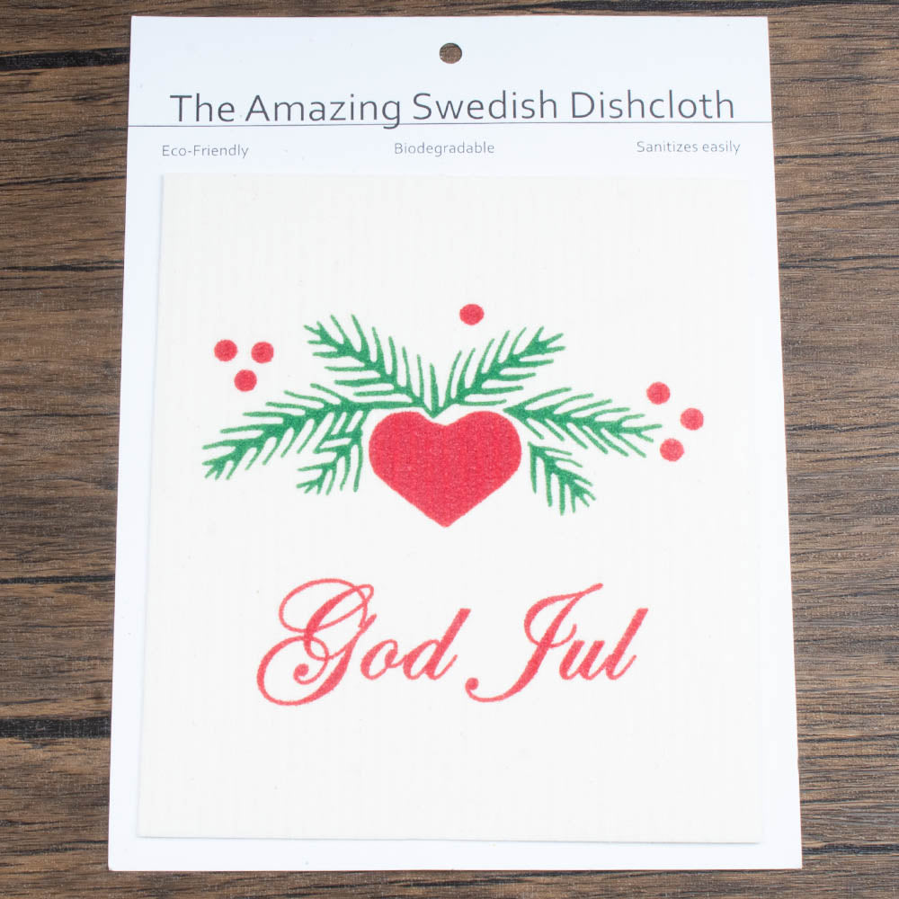 Swedish Dishcloth - God Jul Hearts & Pines