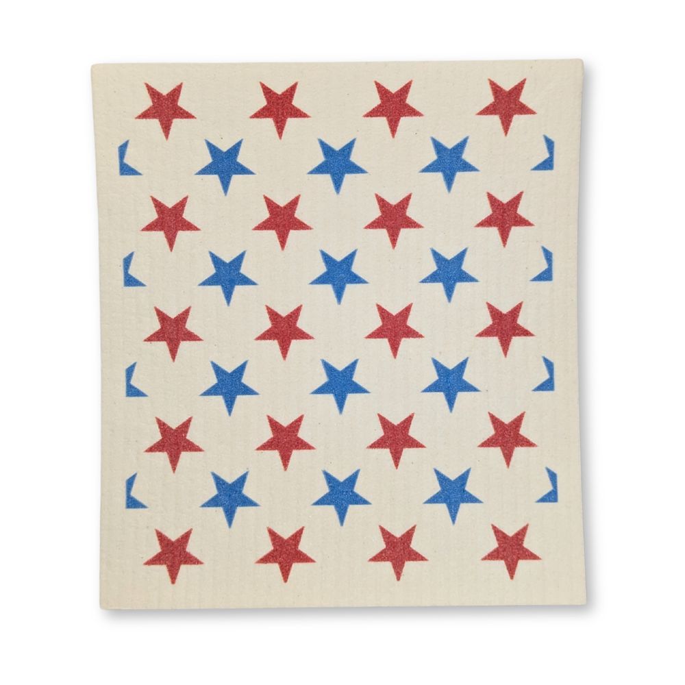 Swedish Dishcloth - Red & Blue Stars