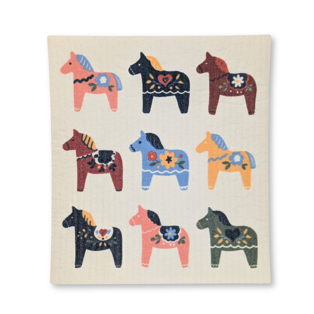 Swedish Dishcloth - 9 Dala Horses
