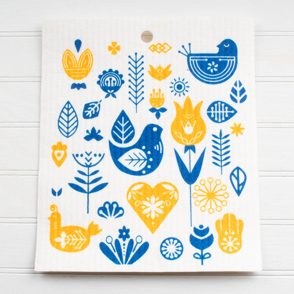 Dishcloth - Yellow & Blue Birds