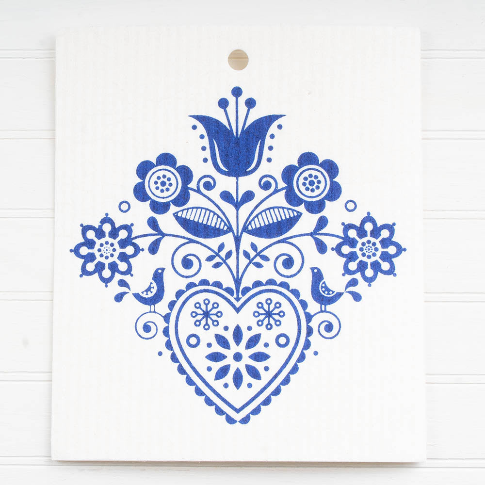 Dishcloth - Scandic Hearts with Birds