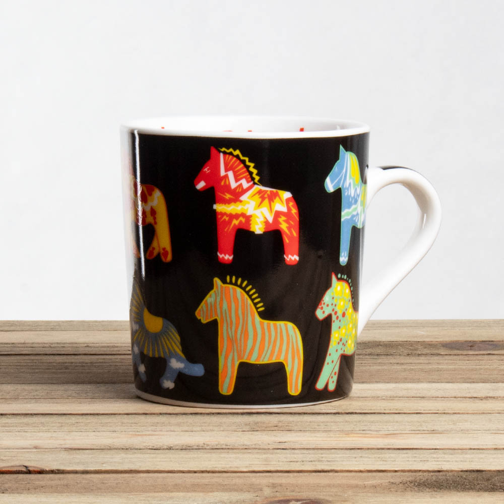 Black Mug with Dala Horses