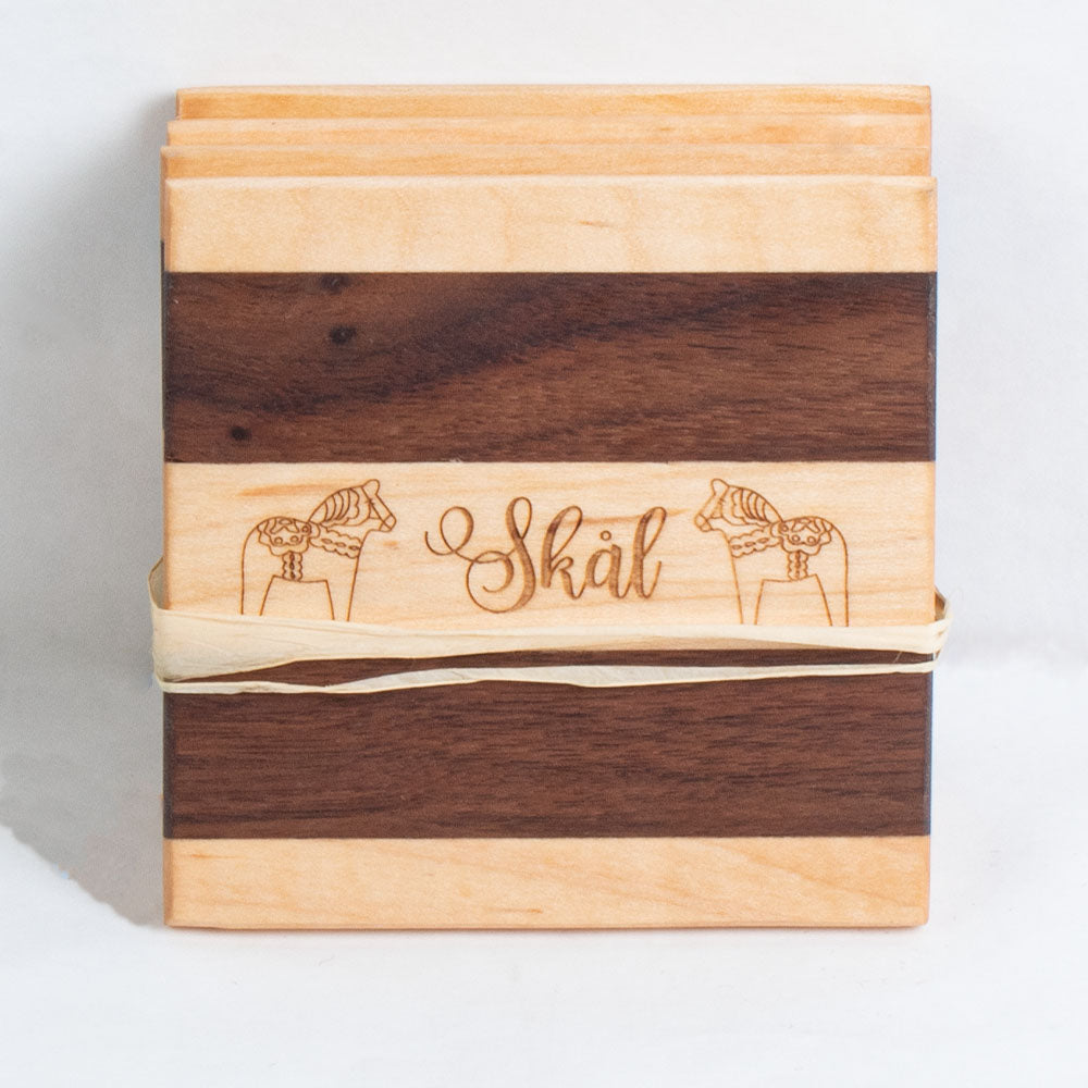 Wood Coasters - Skål & Dala Horse (Set of 4)