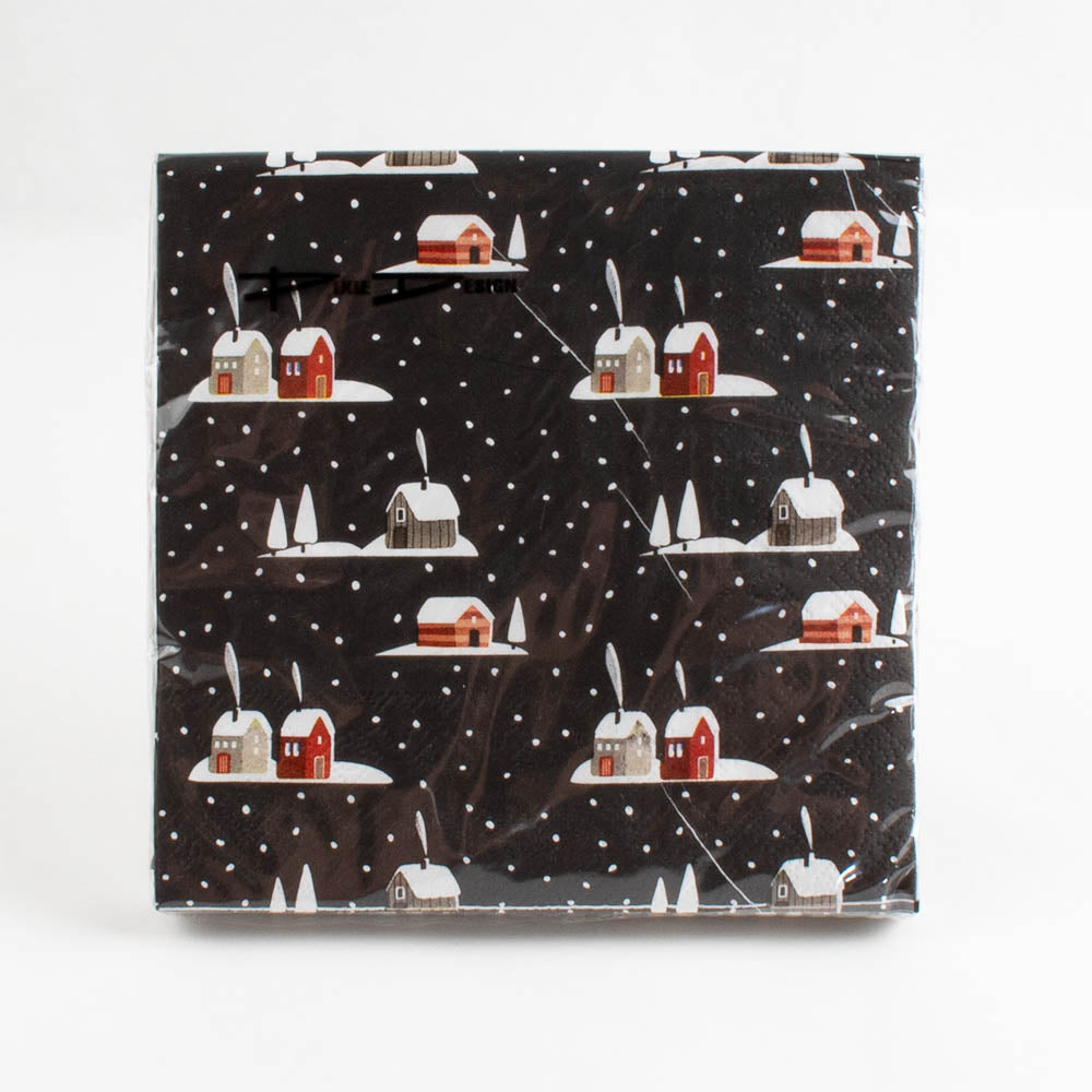 Lunch Napkin - Winter House (Black)