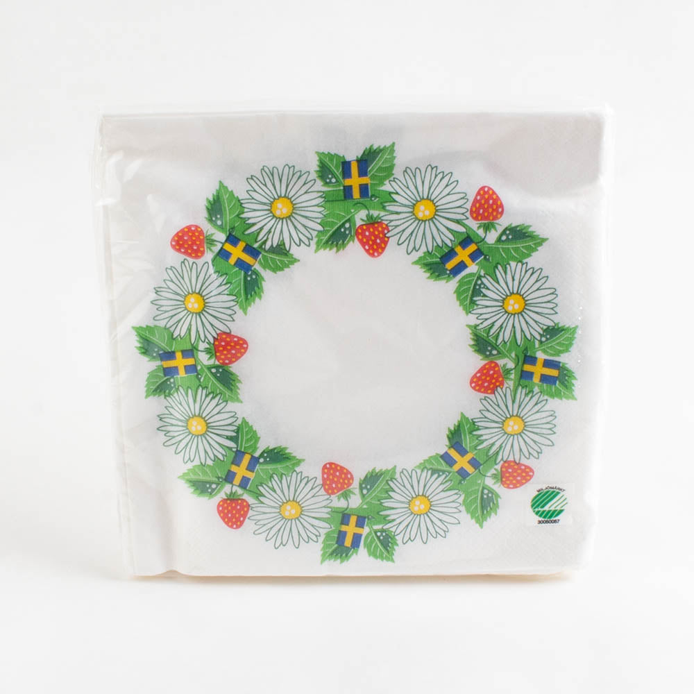 Lunch Napkin - Wreath of Flowers, Flags, & Strawberries