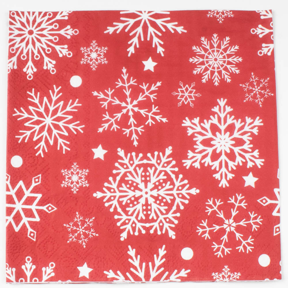 Lunch Napkins - White Snowflakes on Red