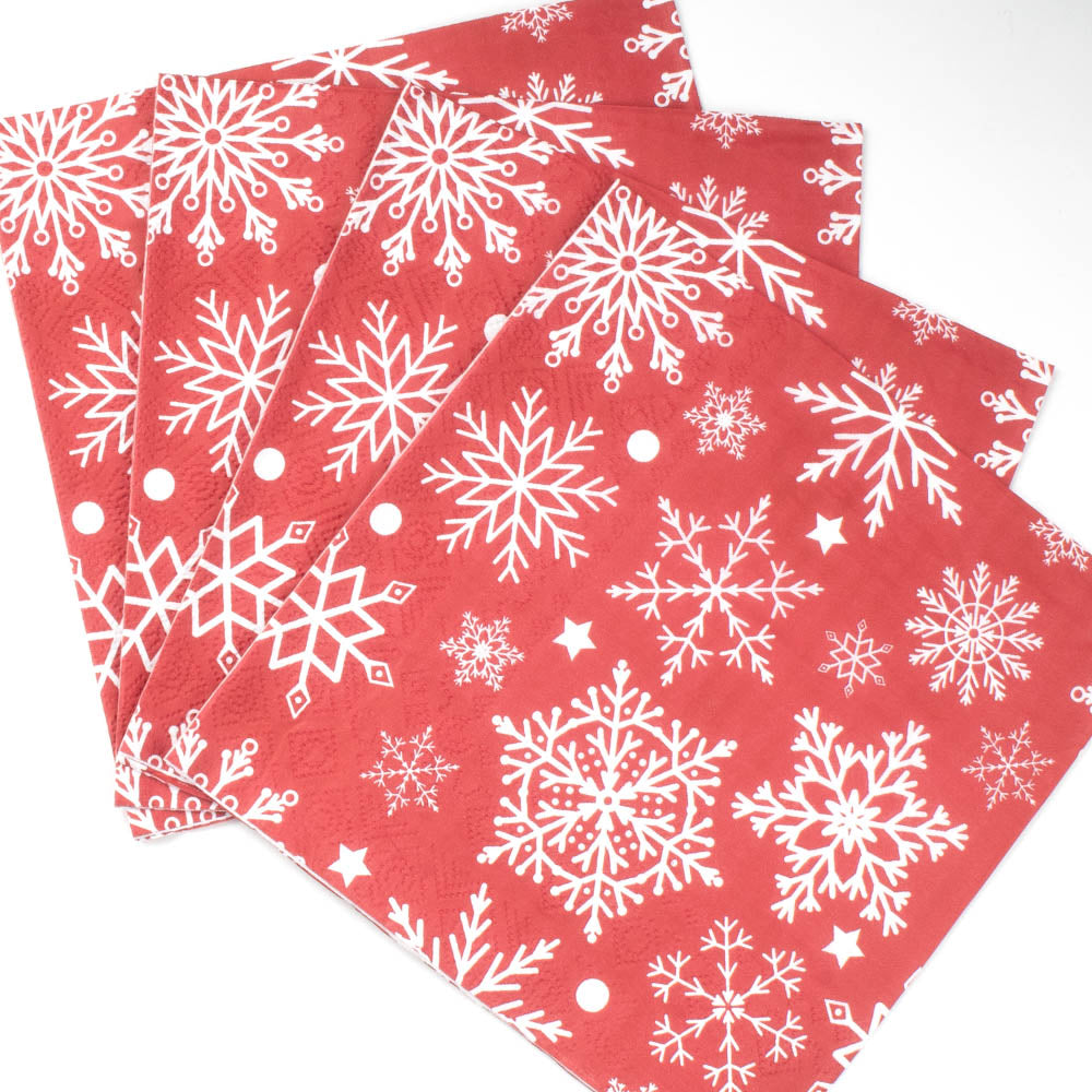 Lunch Napkins - White Snowflakes on Red