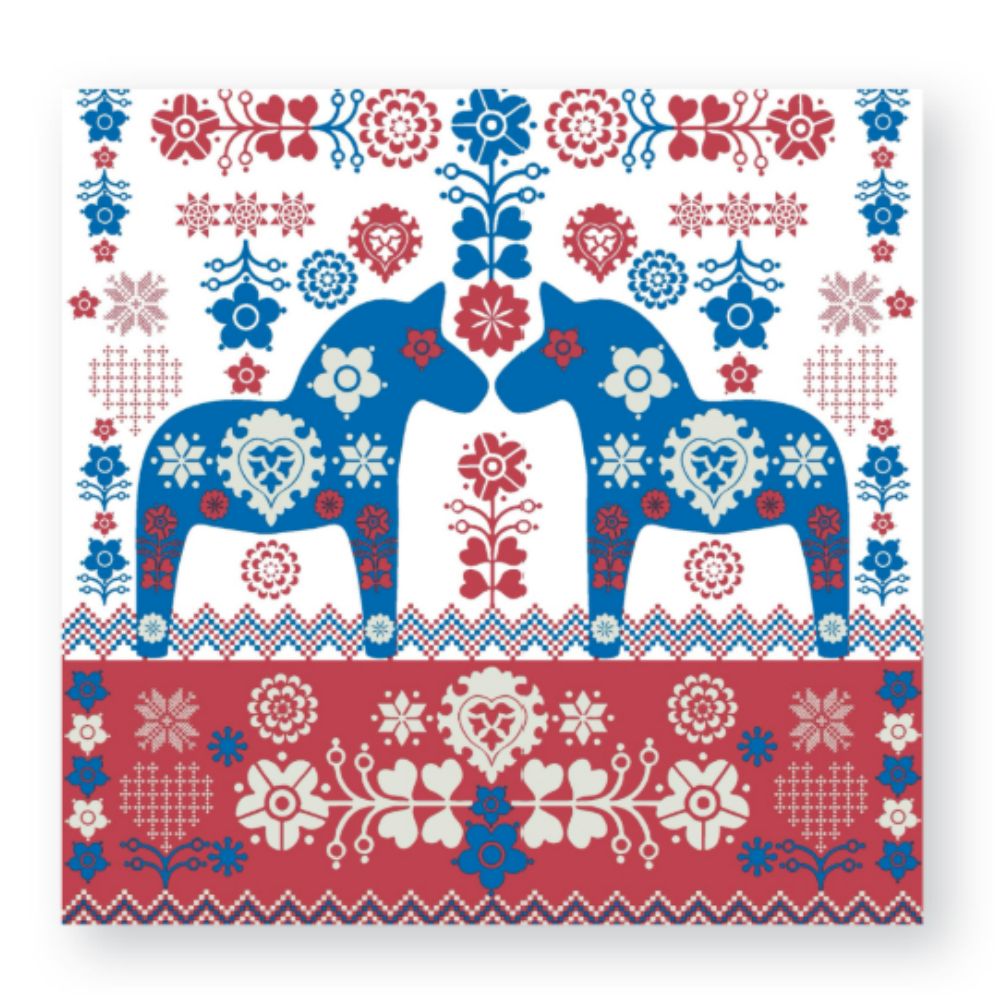 Lunch Napkin - Blue Dala Horses