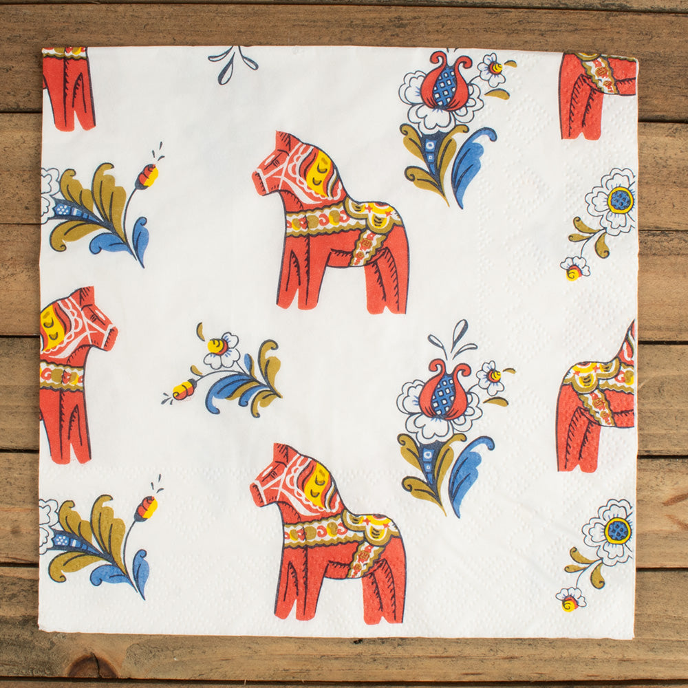 Lunch Napkins - Red Dala Horses