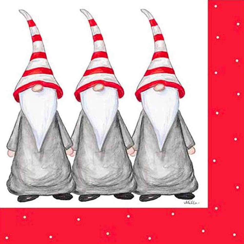 Lunch Napkin - Tomtes with Striped Hats