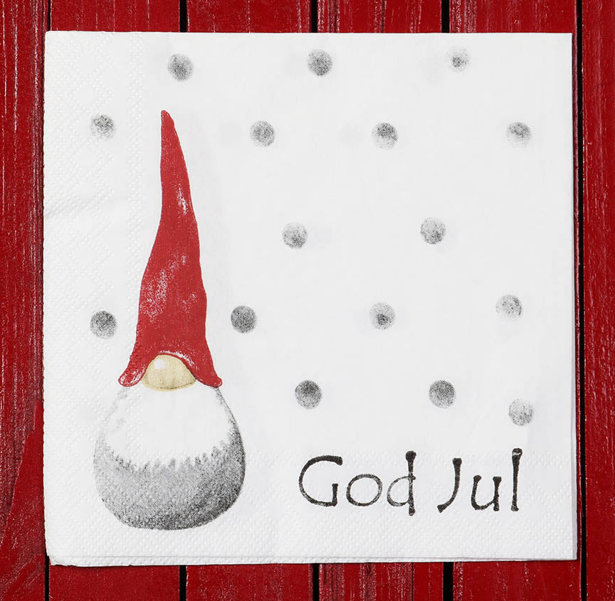 Coffee Napkin - Tomte with Tall Hat & God Jul