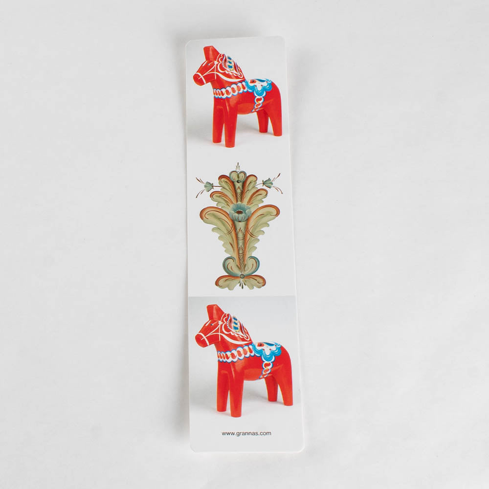 Bookmark with Dala Horses & Text in Swedish & English