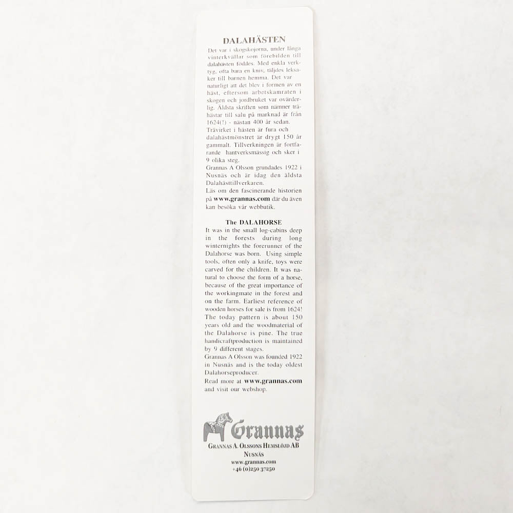 Bookmark with Dala Horses & Text in Swedish & English