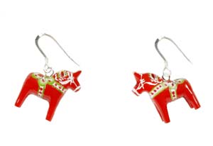 Earrings - Red Dala Horse (wood) - 1.5cm